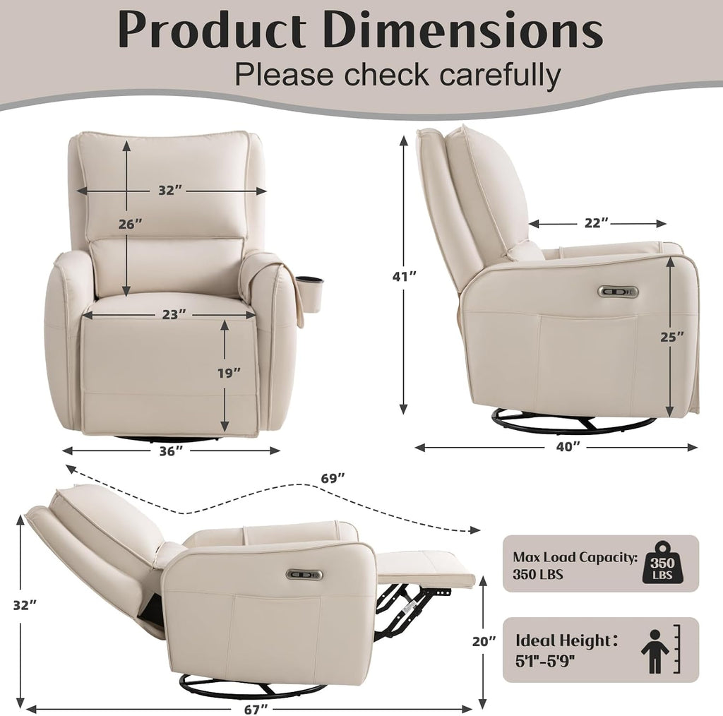 Power Recliner Gliders , Electric Swivel Rocker Recliner Chair, Comfy Upholstered Living Room Reclining Rocking