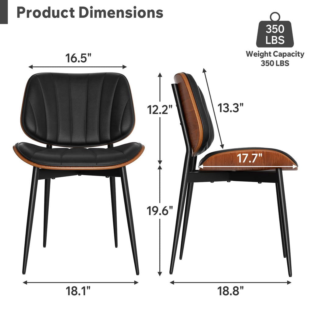 Mid Century Modern Dining Chairs Set of 8, Upholstered Faux Leather Kitchen Dining Room Living Room Chairs, Walnut
