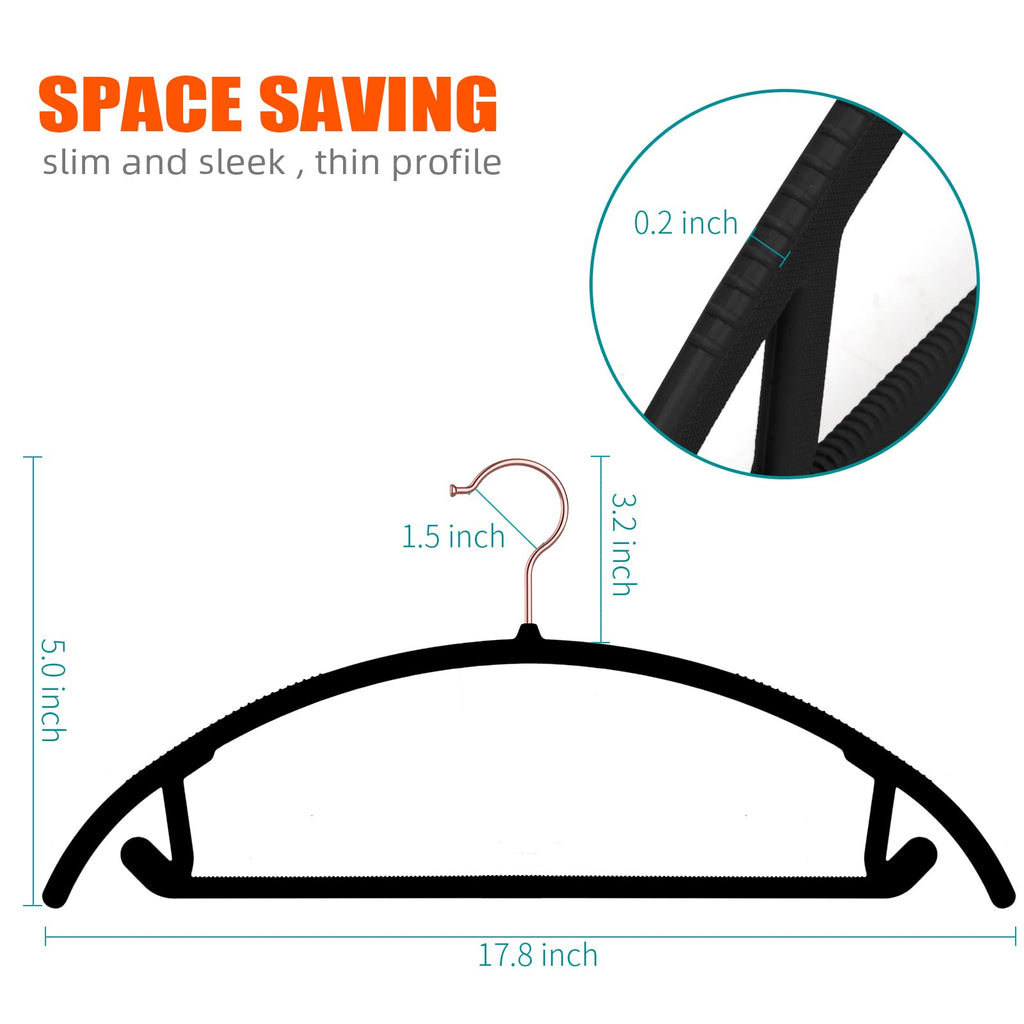 50 Pack No-Bump Plastic Clothes Hangers, Black, Non-Slip, Space-Saving
