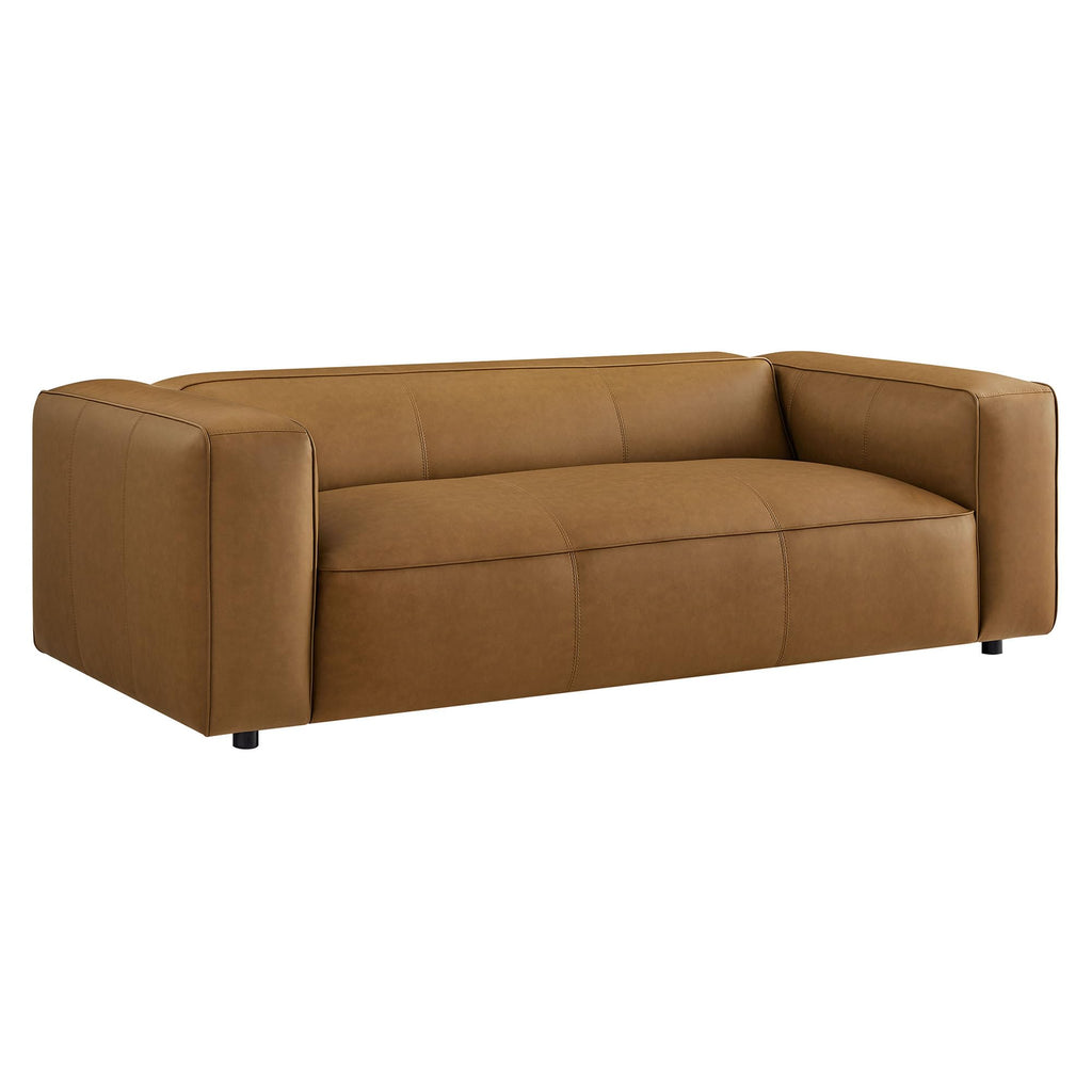 Auren Vegan Leather Sofa in Camel - Faux Leather 3 Seater Couch - 88 Inch Comfy Modern PU Leather Sofa - Oversized