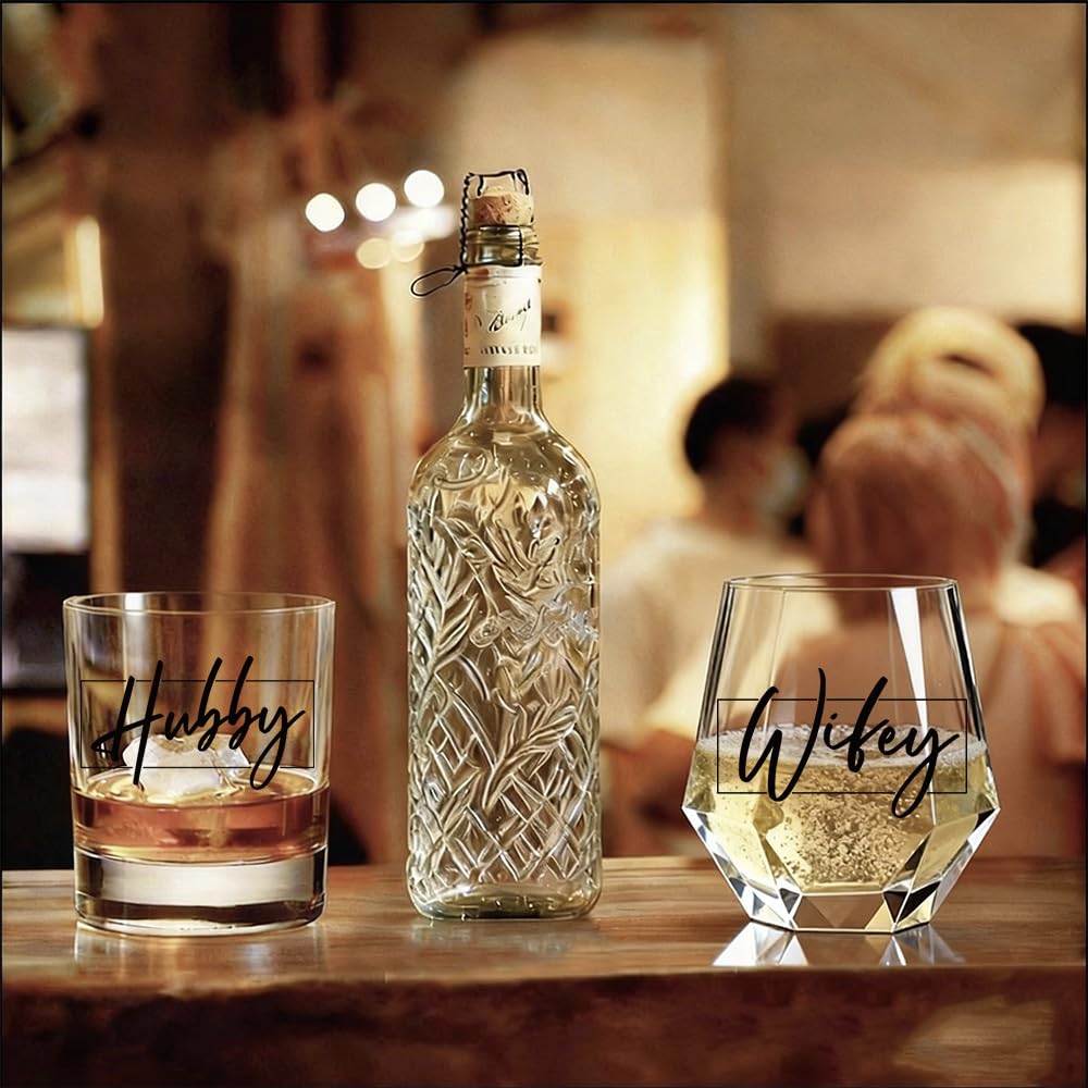 Wedding Glass Set Gifts for Couples 2026 Hubby Wifey Bridal Shower Gift for Bride To Be Bride Groom, Newly-Married