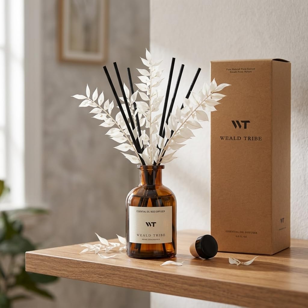 Reed Diffuser Set Air Fresheners, Oil Diffuser Sticks | White Tea Scent 4.0 fl oz Home Fragrance with Sticks Defusers