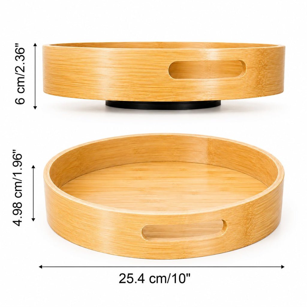Bamboo Lazy Susan Turntable Organizer 10 in - Round Rotating Spice Rack with Handles,Wood Turntable Cabinet