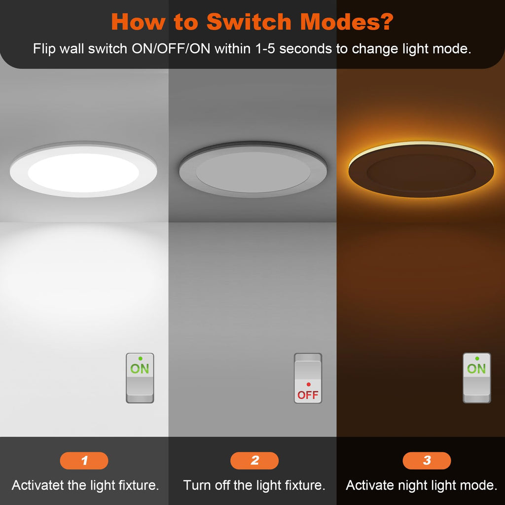 Canless LED Recessed Lighting 4 Inch 6 Pack 5CCT Ultra-Thin Downlight Lights with Night Light Mode,9W 800LM Dimmable