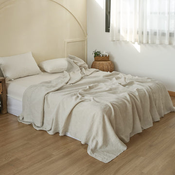 French Linen Flat Sheet with Embroidered Border-100% Stone Washed Flax Bedding, (108''x102'') Ultra
