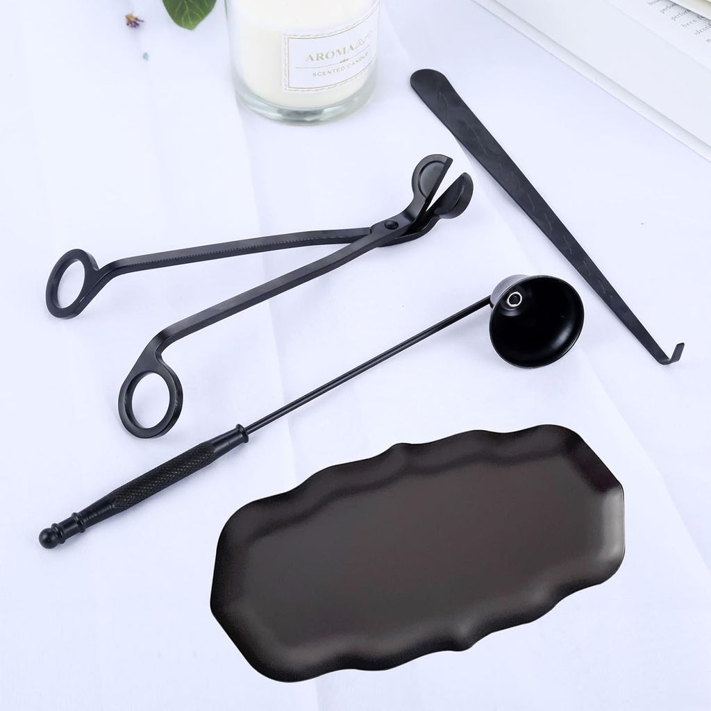 Candle Accessory Set Gift Box, Exquisite Wave Storage Tray Plate Black - Set of 4