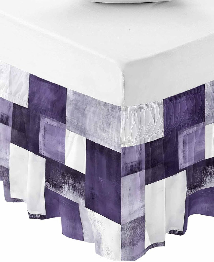 Purple Geometric Bed Skirt King Size 16 Inch Drop, Adjustable Elastic Wrap Around Bed Skirts Easy Fitting Dust Ruffle