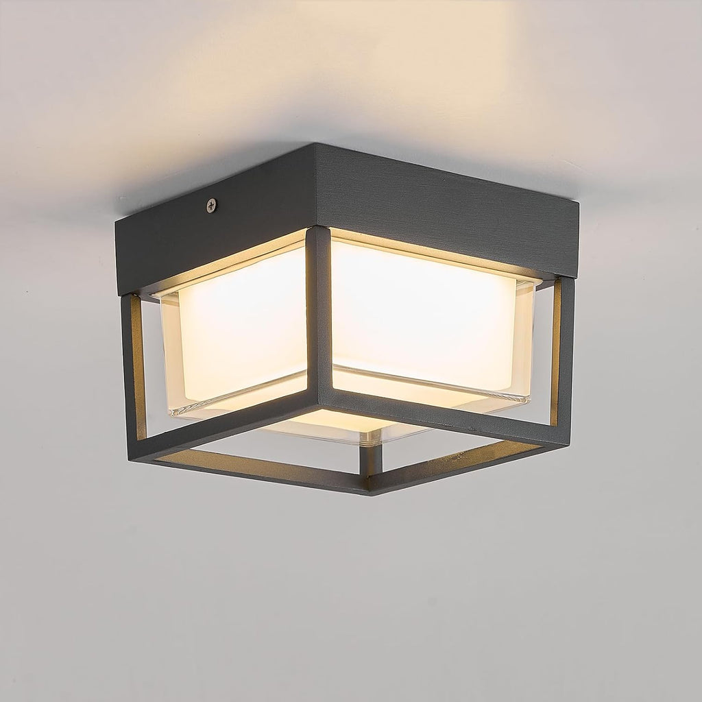 Outdoor Ceiling Porch Light LED Flush Mount for Wall or Ceiling, Square Exterior Wall Lamp for Front Porch,Garage