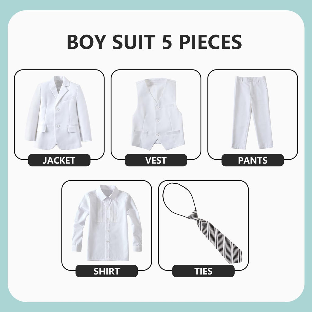 Boys' 5 Piece Suit Set with Shirt Tie Formal Slim Fit Kids Suits