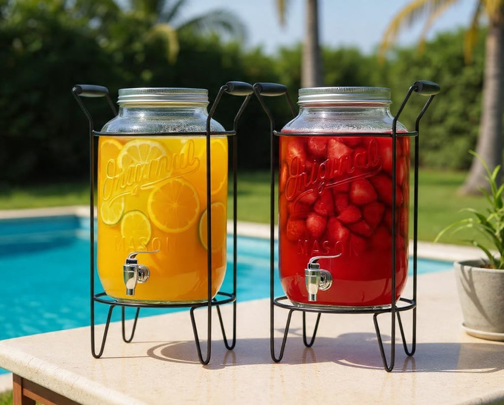 GALLON Drink Dispensers for Parties, Drink Dispensers for Parties, Original Mason Beverage Dispensers - Set of 2