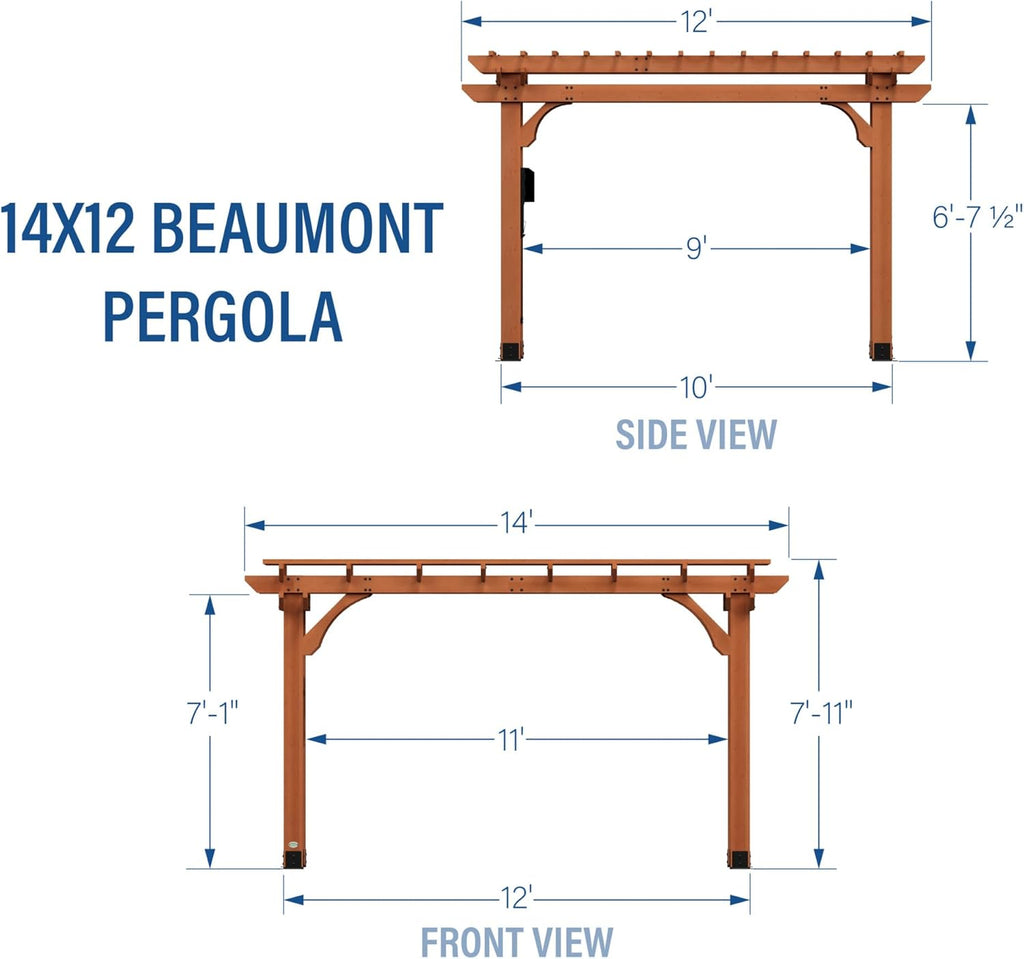 14' x 12' Traditional Cedar Wood Pergola Kit with Trellis Roof, All-Season Durability, High-Wind Rating