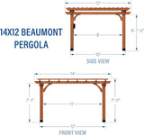 14' x 12' Traditional Cedar Wood Pergola Kit with Trellis Roof, All-Season Durability, High-Wind Rating