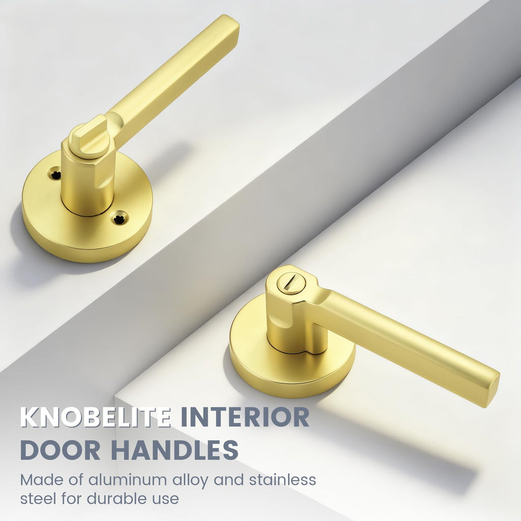 2 Pack Gold Interior Door Handle with Lock,Privacy Door Lever ,Keyless Round Door Lock Interior for Left and Right