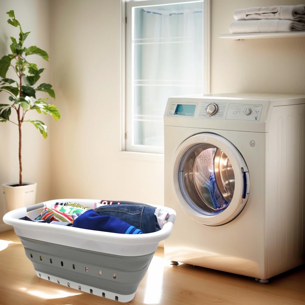 41L (10.8 gallon) Set of 2 Collapsible 3 Handled Plastic Laundry Basket-Foldable Pop Up Storage