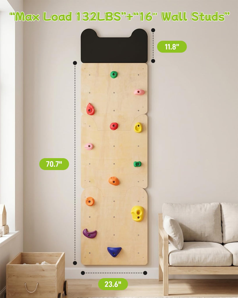 Wooden Rock Climbing Wall for Kids, Indoor Climbing Wall Panels