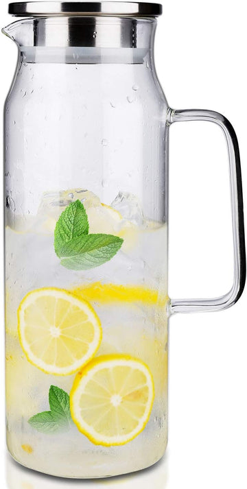 Glass Pitcher with Lid and Handle 50 oz/1500ml Water Pitcher for Ice Tea and Homemade Juice Heat Resistant
