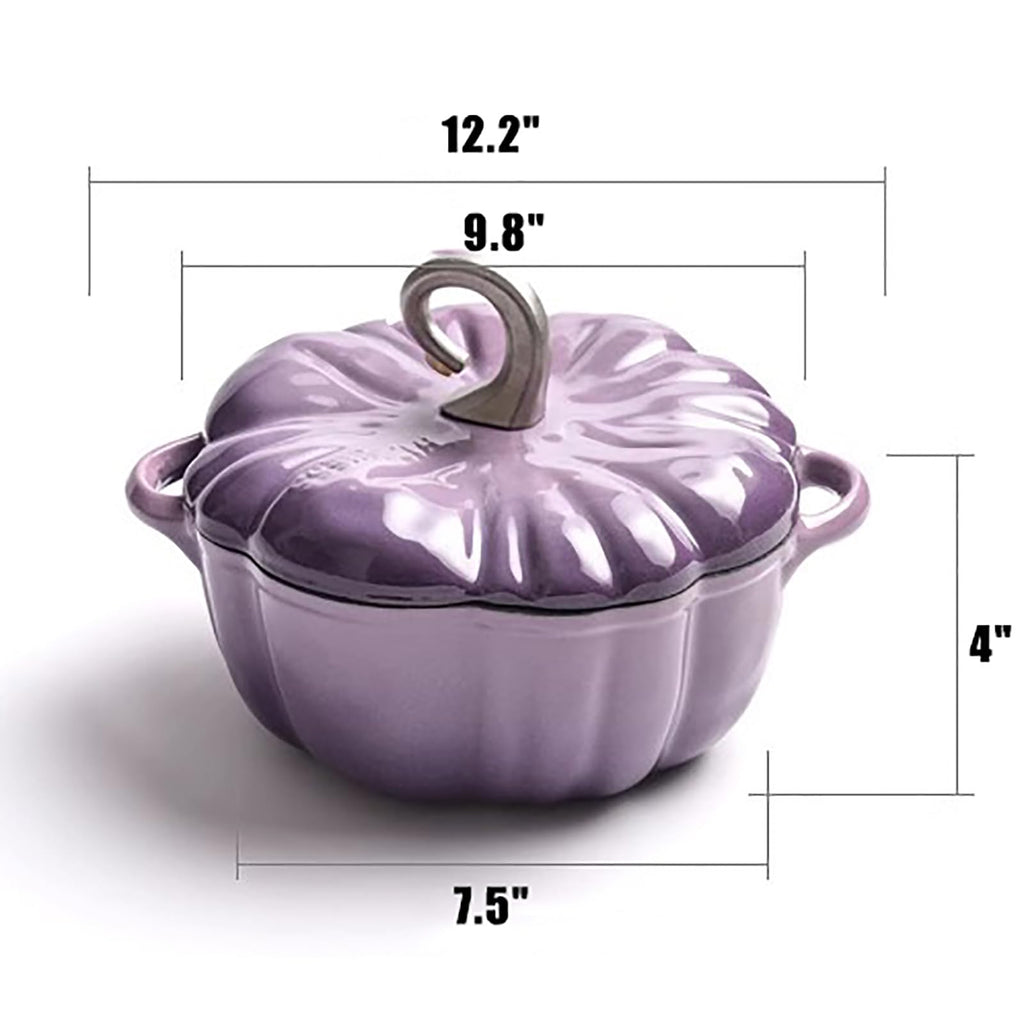 Pumpkin Dutch Oven Pot, Cast Iron, Purple, 3.9 Quart, Pumpkin Shape