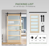 42x84 inch Glass Sliding Barn Door Slab with 7ft Hardware Kit Included, 5-Panel Frosted Glass, Spruc