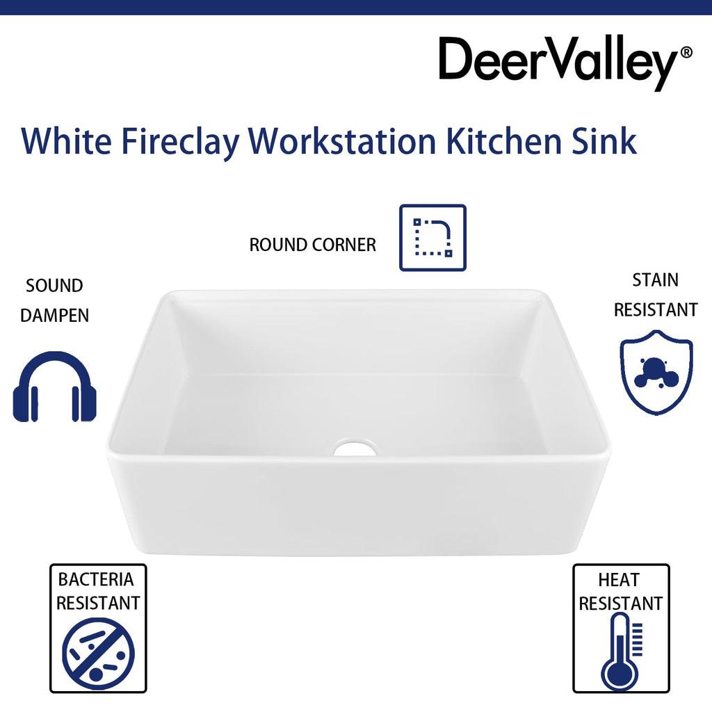33 Inch White Farmhouse Sink Single Bowl Kitchen Sink