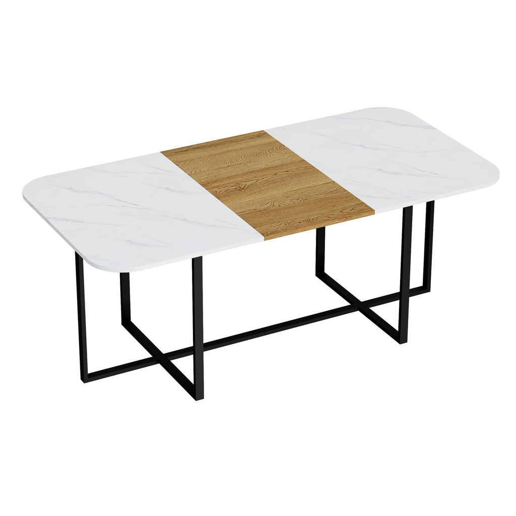 Dining Room Table Set for 8, 9-Piece Modern Kitchen & Living Room Set, 79" Space-Saving Faux Marble Grain Rectangular