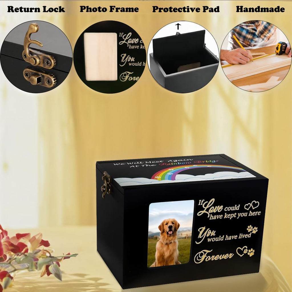 Solid Wood Large Dog Urn for Ashes, Pet Memorial Rainbow Bridge Urn