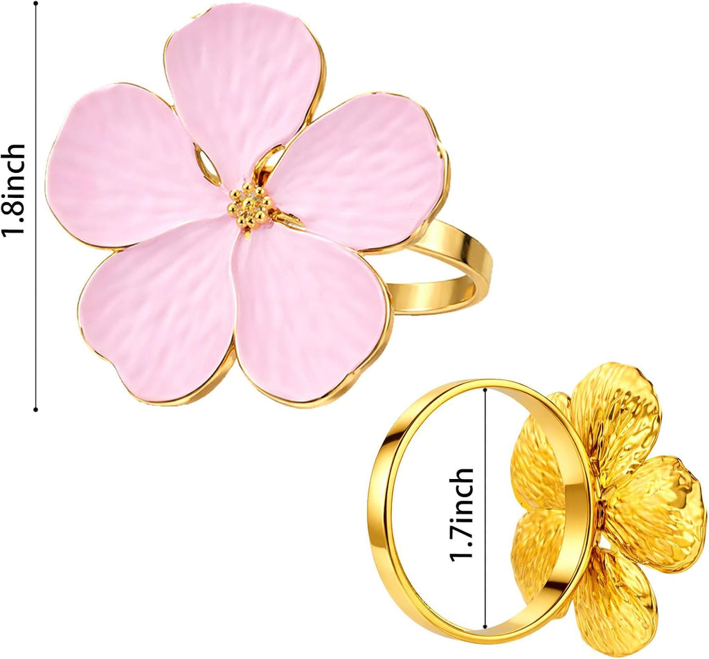 Flower Napkin Rings, European Palace-Style Glaze, High-Temperature Fired Ideal for Photography Props, Ribbon - Set of 8