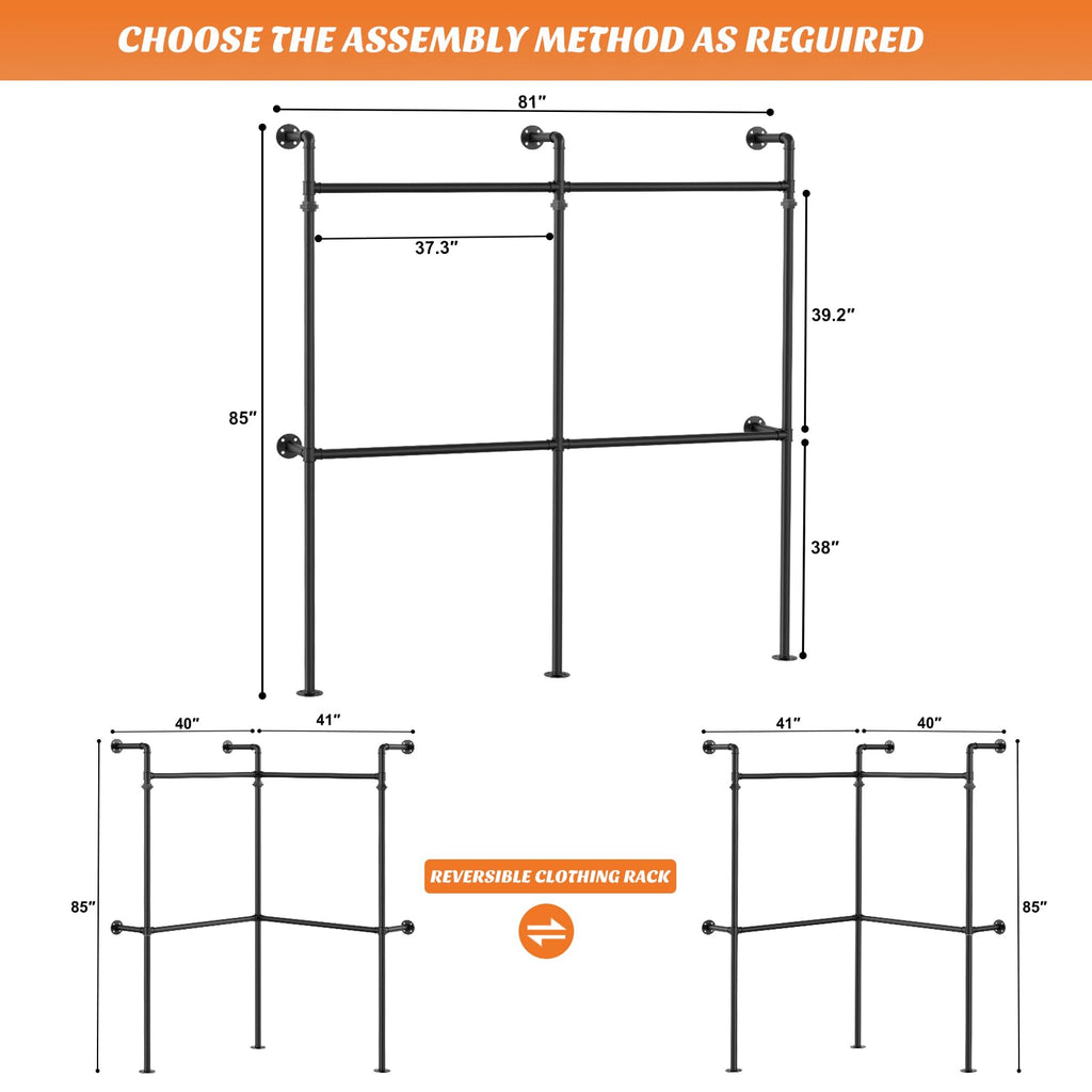 Industrial Pipe Clothing Rack, Reversible 6.75FT Clothes Rack