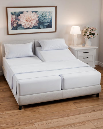Split California King Bed Sheet Set - 5 Piece Split Cal King Sheets - White