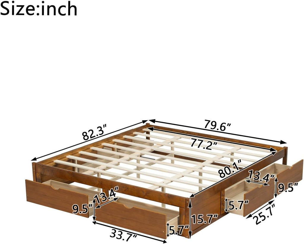 Japanese Low Solid Platform Bed Frame (Walnut, King)