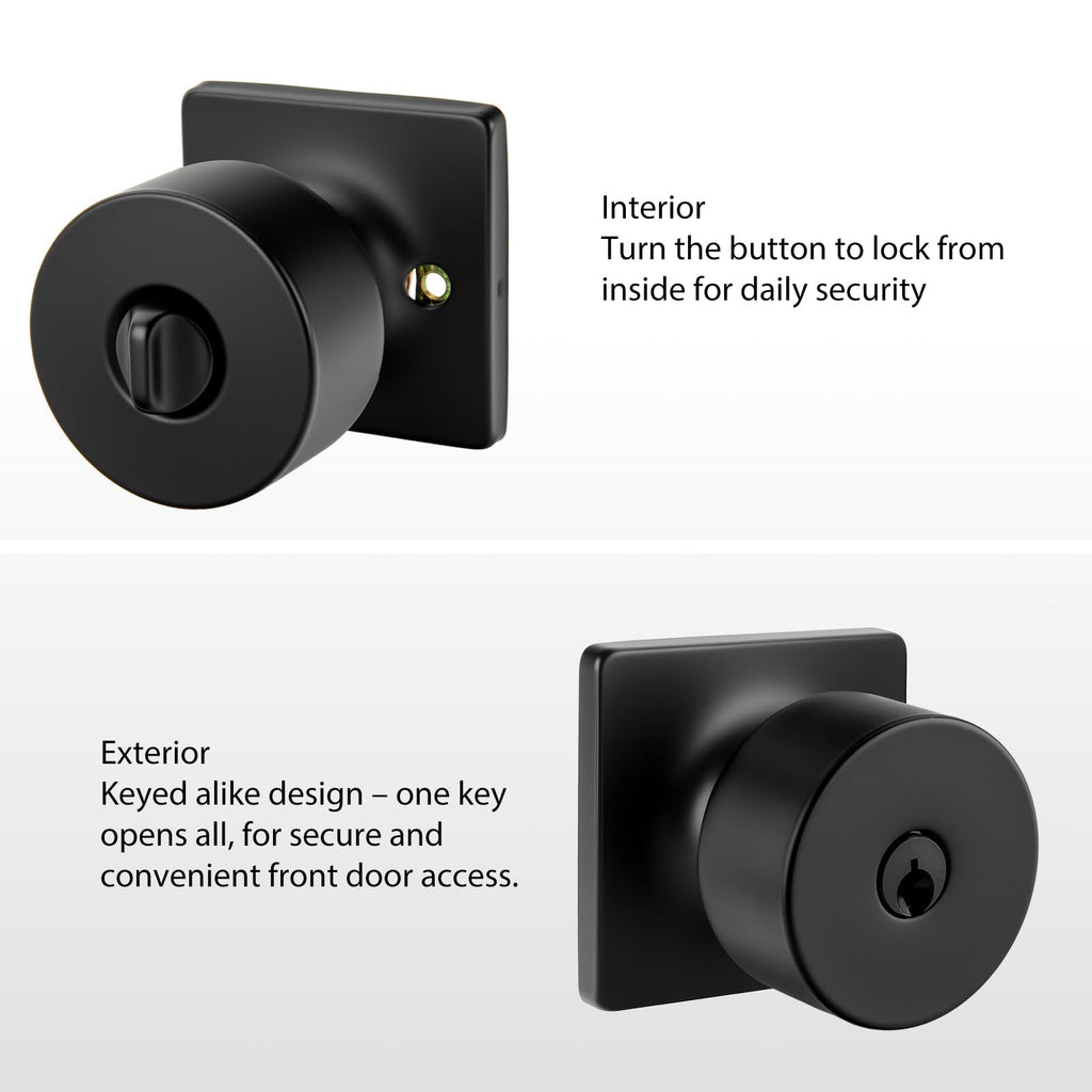 Matte Black Keyed-Alike Exterior Door Knobs, Front Door Knob with Lock and Key, Black Door Knobs Entry Door Knob 3