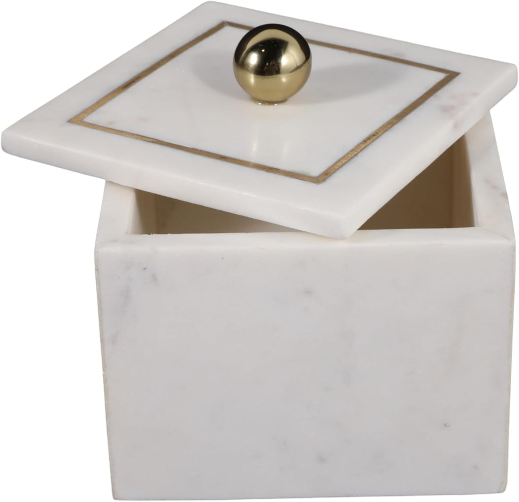 Minimalist Decorative Box Decor - Marble Keepsake Box with Brass Inlay & Lid - Ideal Jewelry Box and Modern Home