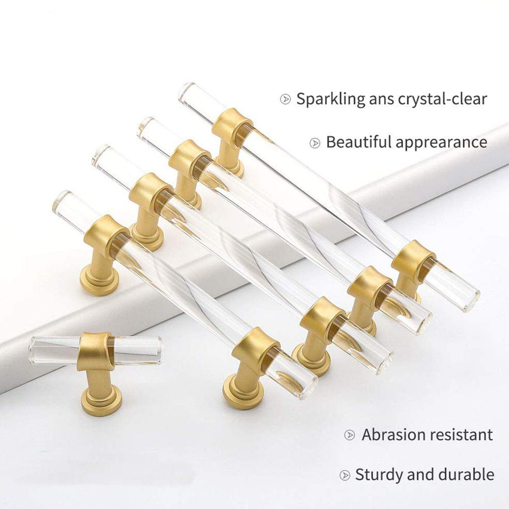 Acrylic Drawer Pulls, Kitchen Cabinet Handle 3 Inch 10 Pack, Gold Drawer Handles Brushed Brass Kitchen Hardware T Bar