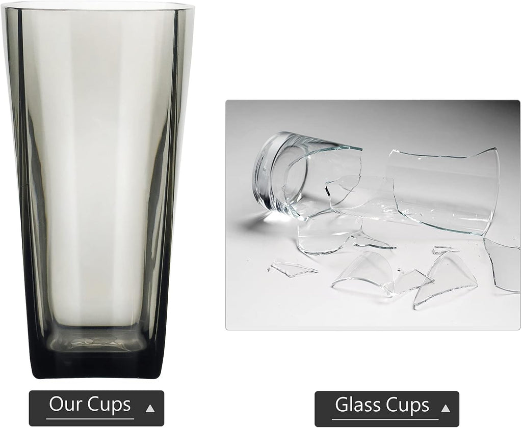 20-Ounce Reusable Plastic Water Tumbler, Clear Shatterproof Drinking Glasses, BPA Free, Set of 6 (20 Oz, Gray)