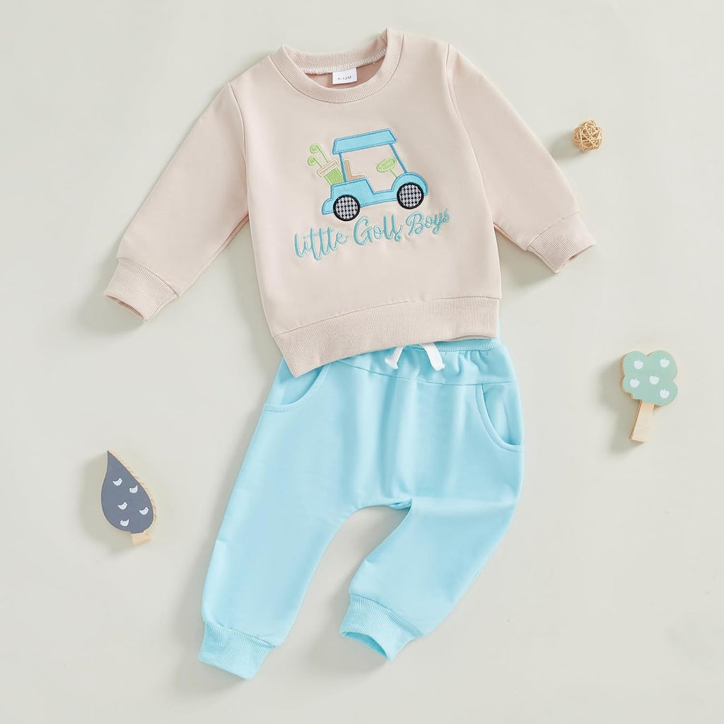 Toddler Boy Girl Outfit Long Sleeve Golf Cart Sweatshirt + Jogger Pants Sets Baby Boys Girls Fall Winter Clothes