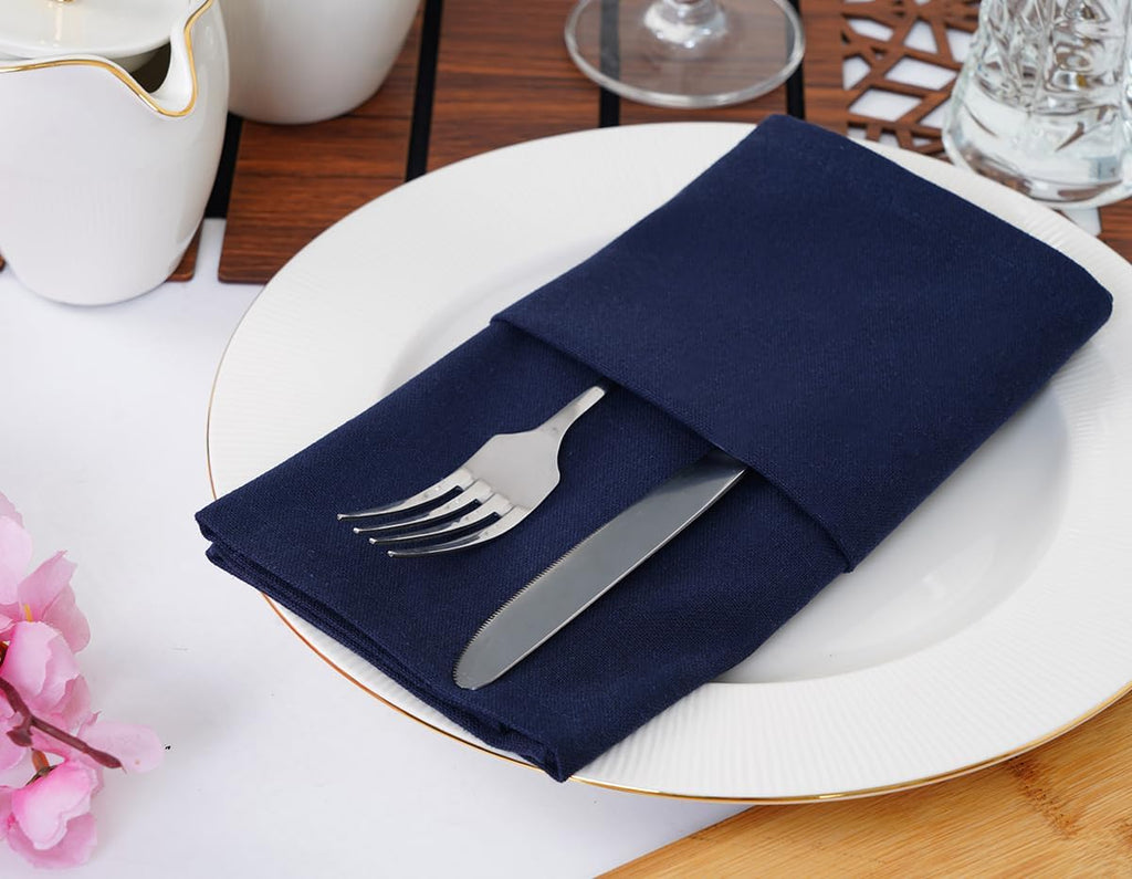 Solid Cloth Napkins Set of 12 Navy Blue 100% Cotton Dinner Napkins 18x18 inches - Reusable, Absorbent & Washable