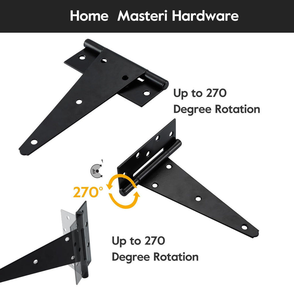 10" Heavy Duty Gate Hinges, 6 Pack T Strap Hinges