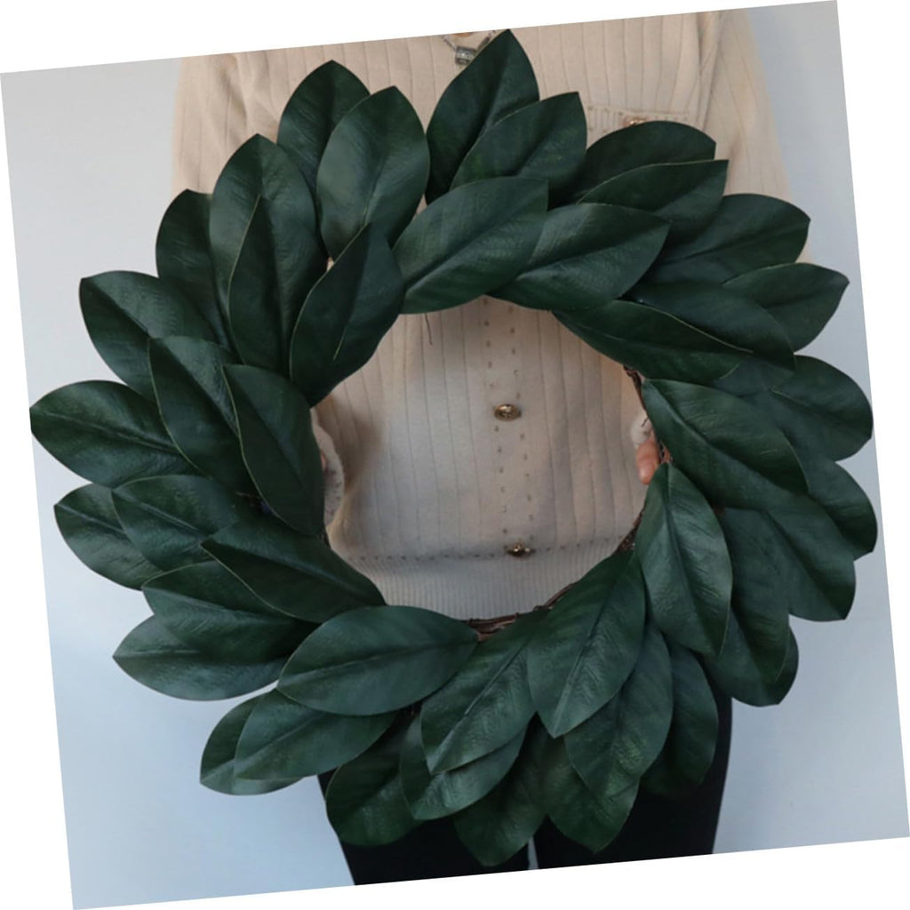 Realistic Magnolia Leaf Wreath Handmade Plastic Rattan Door Decor