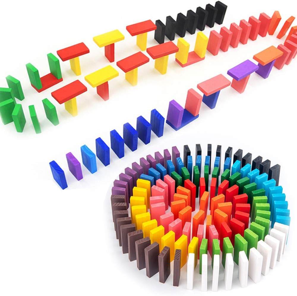 600 Pcs Colorful Wooden Domino Blocks Set Tile Bulk Building Racing Stacking Games Educational Toys for Kids Birthday