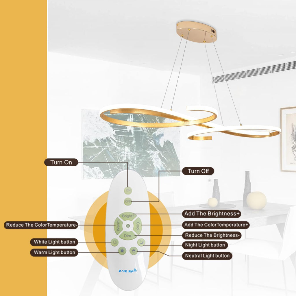 Gold Led Chandelier Dimmable Modern Chandelier for Dining Room Light Fixture Contemporary Led Pendant Light for