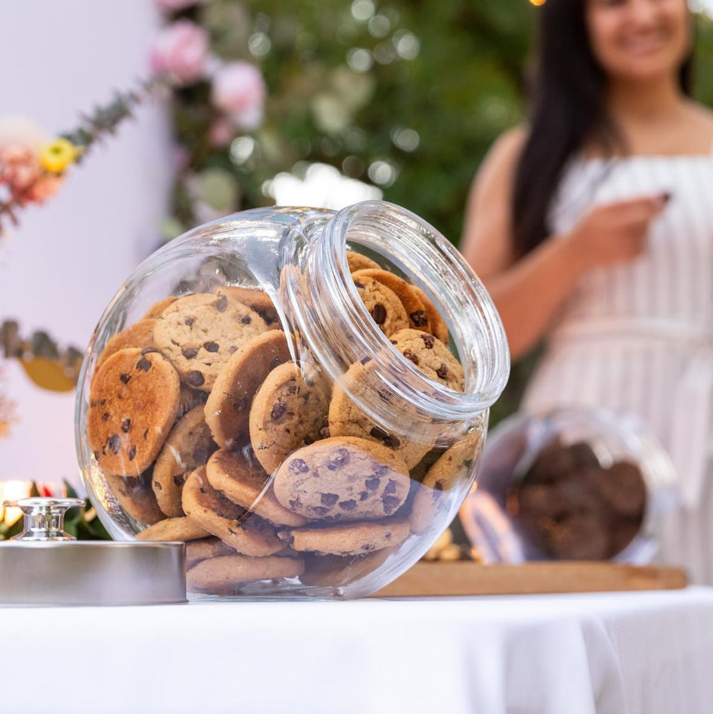 Gallon Large Glass Cookie Jars Counter + Marker & Labels - Food Storage Canisters with Airtight Lids, Coin & Penny - Set of 2