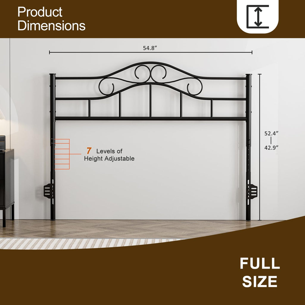 Farmhouse Metal Headboard Only, Height Adjustable, Black