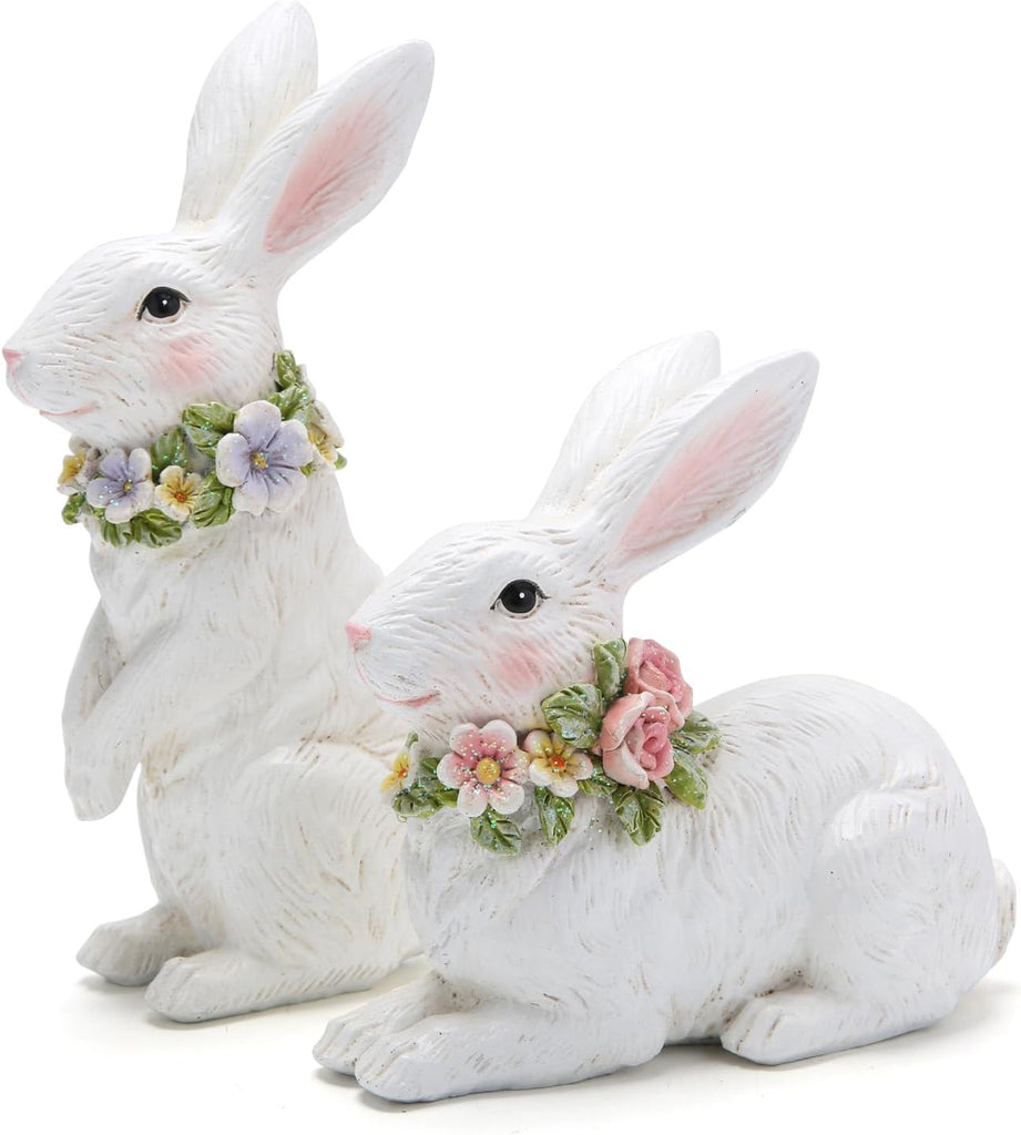 Spring Garden Patio Bunny Figurine Set () The Perfect Accent for a Wonderful Garden-Easter Bunny Figurine Decor - Set of 2