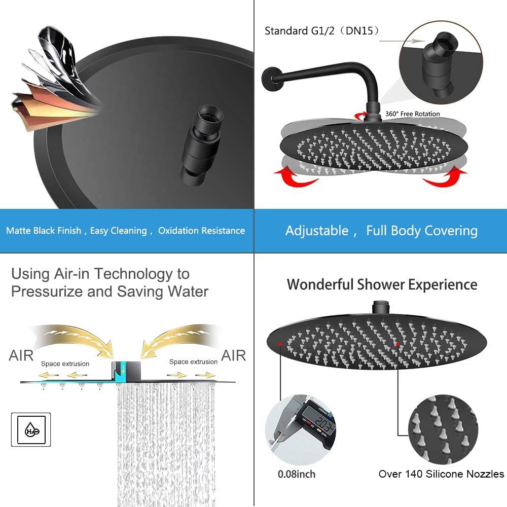 Rain Shower Head, Ultra-Thin Design-Pressure Boosting, Awesome Some Experience, High Flow Stainless Steel Rainfall
