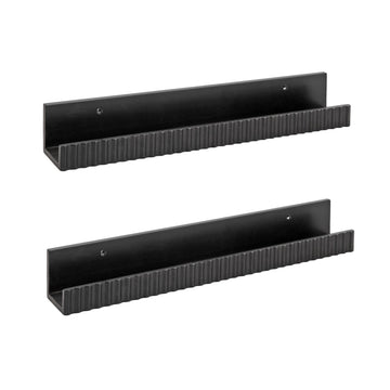 Furrow Modern Wood Photo Display Ledges; Set of 2; 24 Inches; Black; Scalloped Floating Picture Ledge Shelf Set with