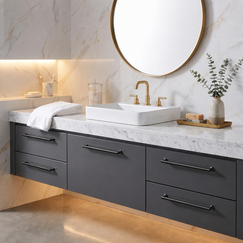 2-Pack 6-Inch(152mm) Matte Black Cabinet Pulls,Heavy-Duty Solid Handles Cabinets, Cupboards, Drawers and Bathroom
