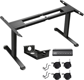 Dual Motor Electric Standing Desk Frame with Cable Management Tray, Wheels & Hooks, Heavy Duty Stand Up Desk Legs