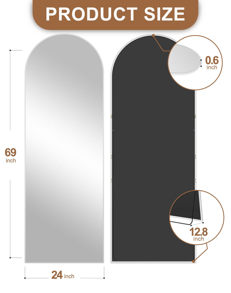 Arched Full Length Mirror with Stand, 69x24 Silver Floor Mirror