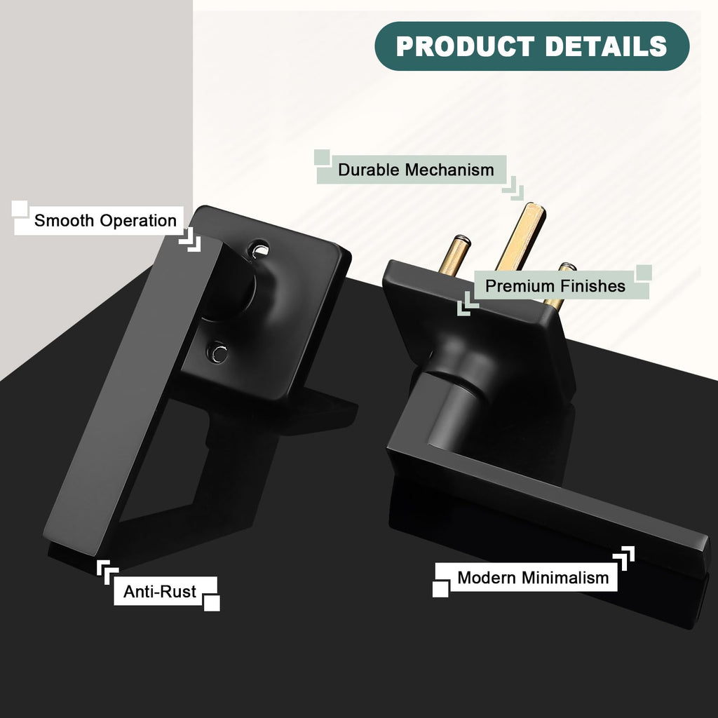 1 Pack Passage Lever Door Handles Black Door Levers for Closet Door Lock Keyless Interior Door Handle with Lock