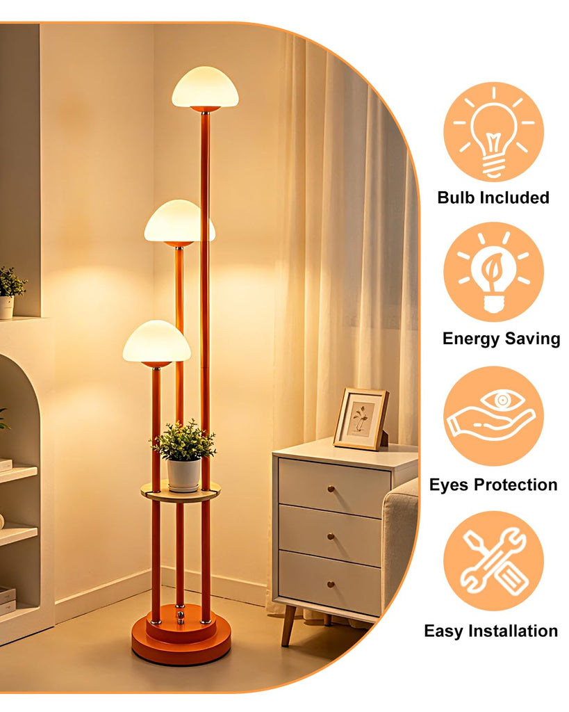 Orange Floor Lamp with Table, 3-Light Modern Mushroom Floor Lamps