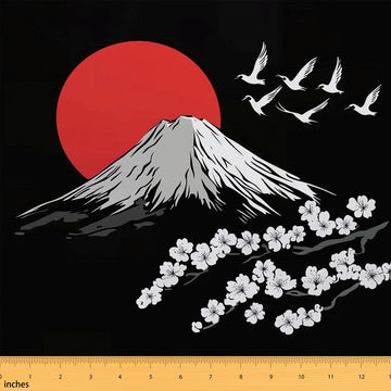 Crane Polyester Fabrics By The Yard Mount Fuji Landscape